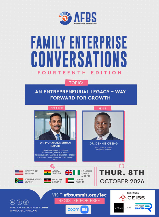 Family Enterprise Conversations, fourteenth edition — An Entrepreneurial Legacy: Way Forward for Growth, Thursday 8 October 2026